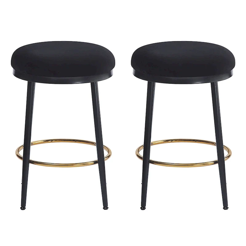 Roomfitters Modern Counter Stools, Set of 2 Bar Height Chairs with Iron Frame, Cushioned Seat and Footrest