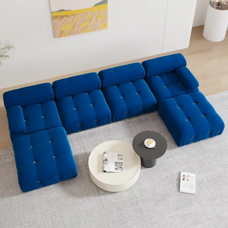 Blue Velvet Upholstered Sectional Sofa