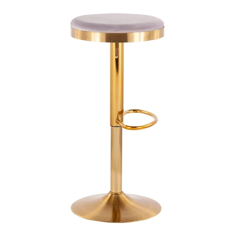 Gold Steel Barstool with Upholstered Seat - Set of 2 - Adjustable Height 23-31.75H