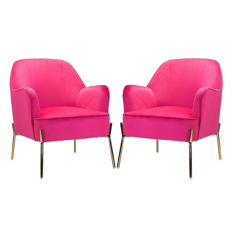 Marina Modern Velvet Accent Chair with Golden Legs Set of 2 by HULALA HOME