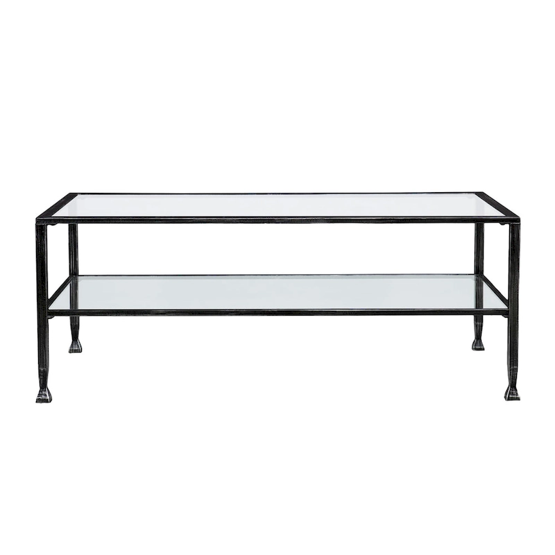 SEI Furniture Glenn Black Rectangle Metal Coffee Table with Glass Top and Bottom Shelf