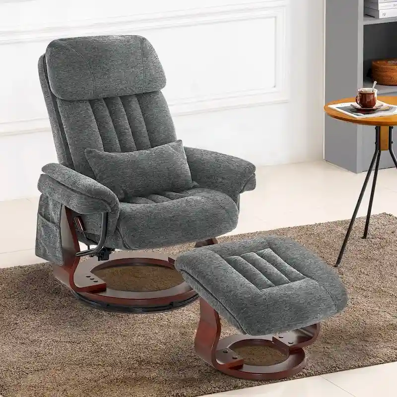 MCombo Swivel Recliner with Ottoman, Leisure Office Chair, Ergonomic Lounge chair, Chenille Fabric 4687