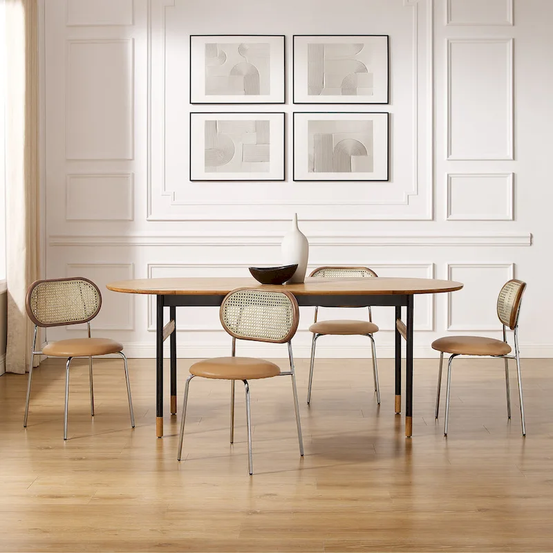 Cane Back Faux Leather Upholstered Dining Chair (Set of 2)