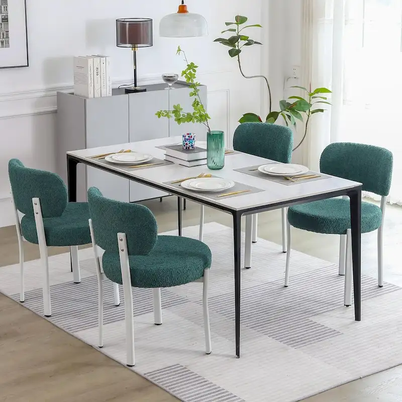 XINMICS Upholstered Modern Boucle Dining Room Chairs with White Metal Legs