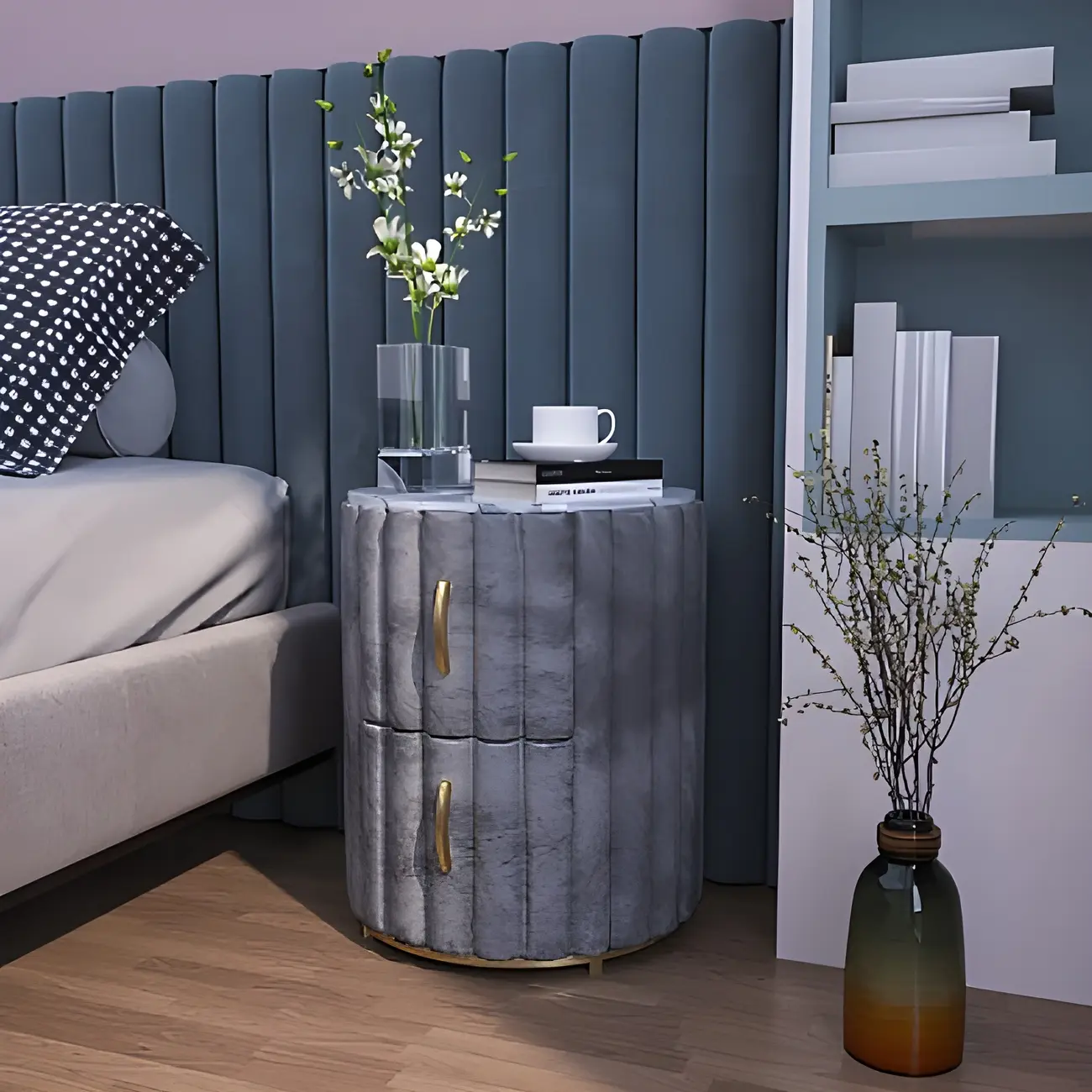 Glam Genuine Marble Nightstand with Drawers & Metal Base