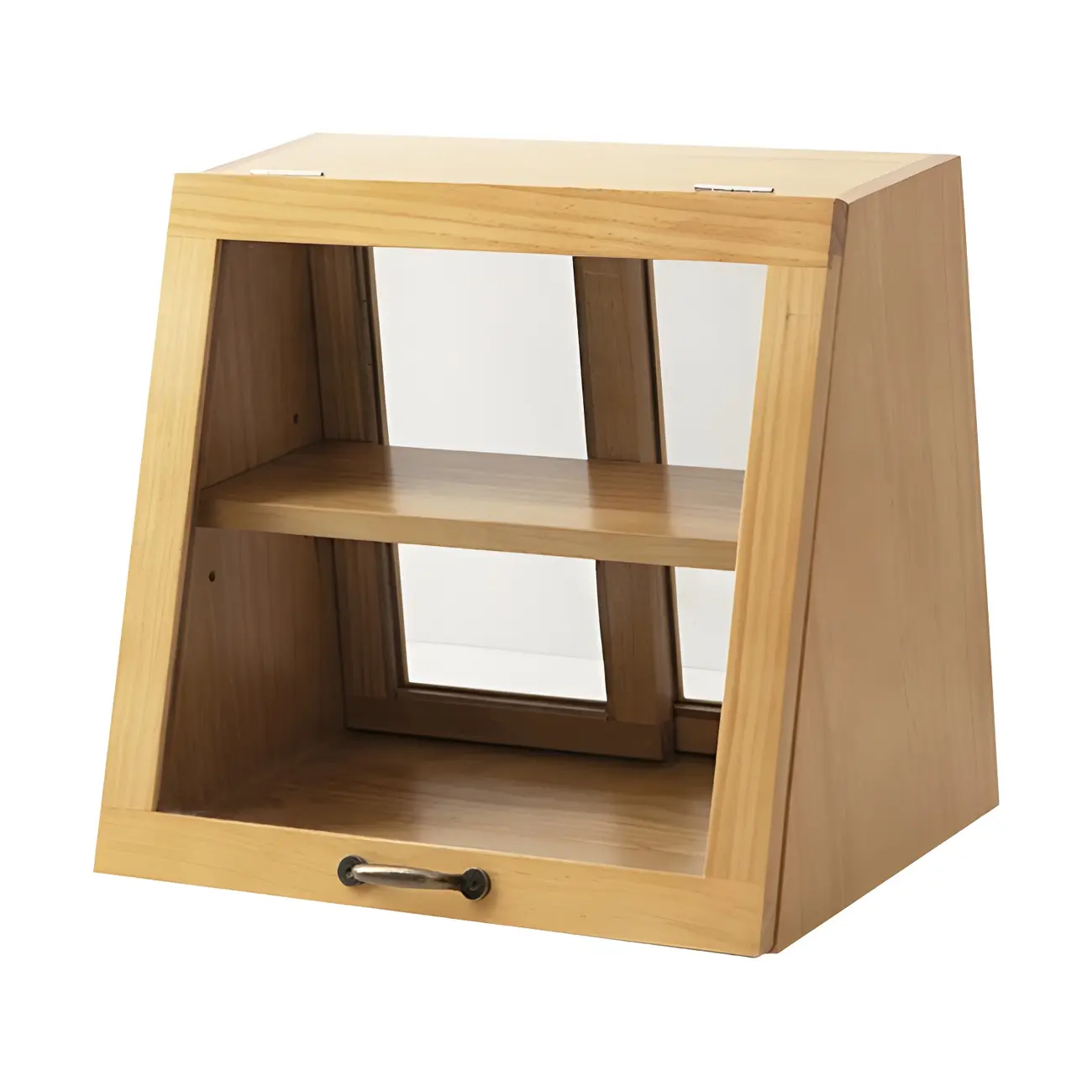 Wooden Ladder Display Cabinet with Sliding Glass Doors