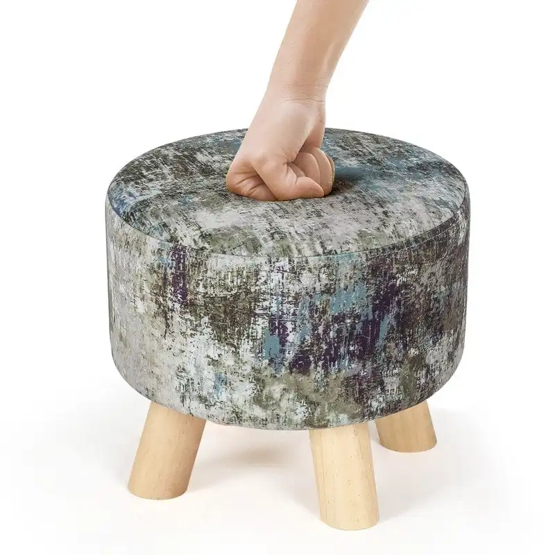 Adeco Modern Round Padded Upholstered Ottoman Footrest Stool