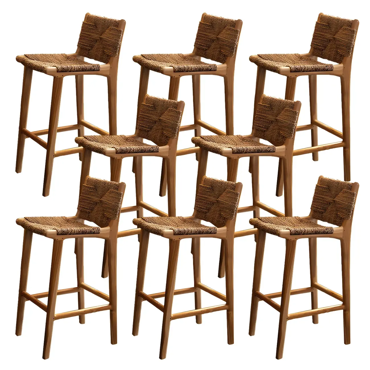 Rustic Reddish Brown Wooden Woven Bar Stool