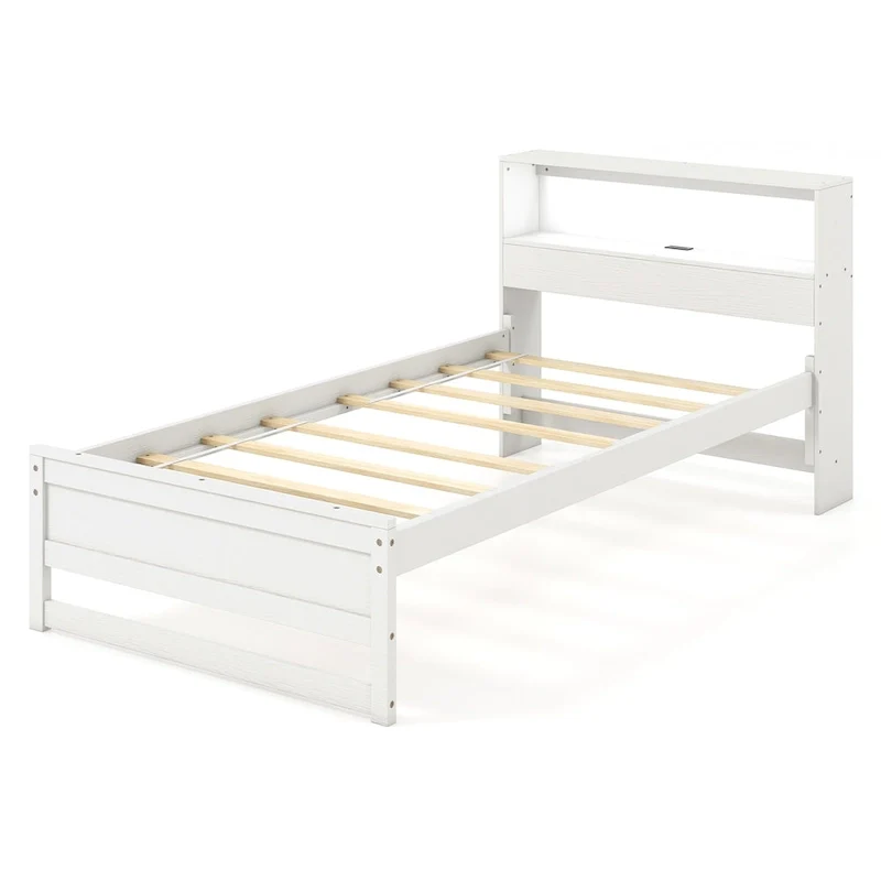 Single Wooden Bed Frame (with Charging Station and LED Lights)
