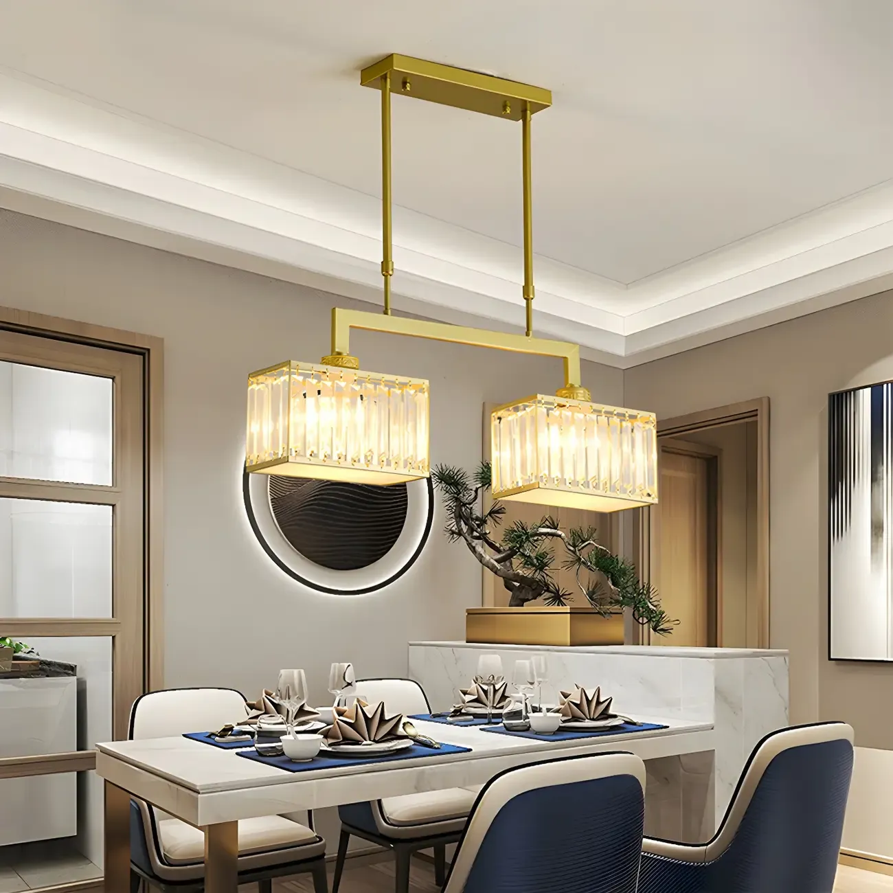 Kitchens Modern Crystal Gold Island Pendant Light