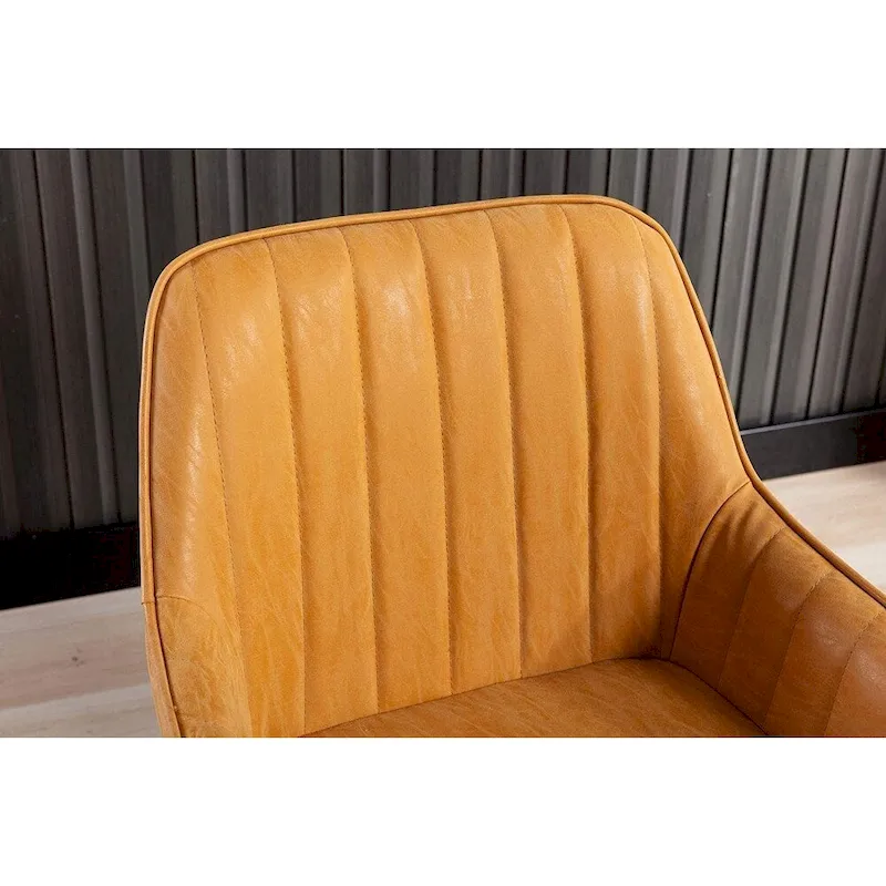 Synthetic Leather Dining Chairs Set of 2, Yellow Tan