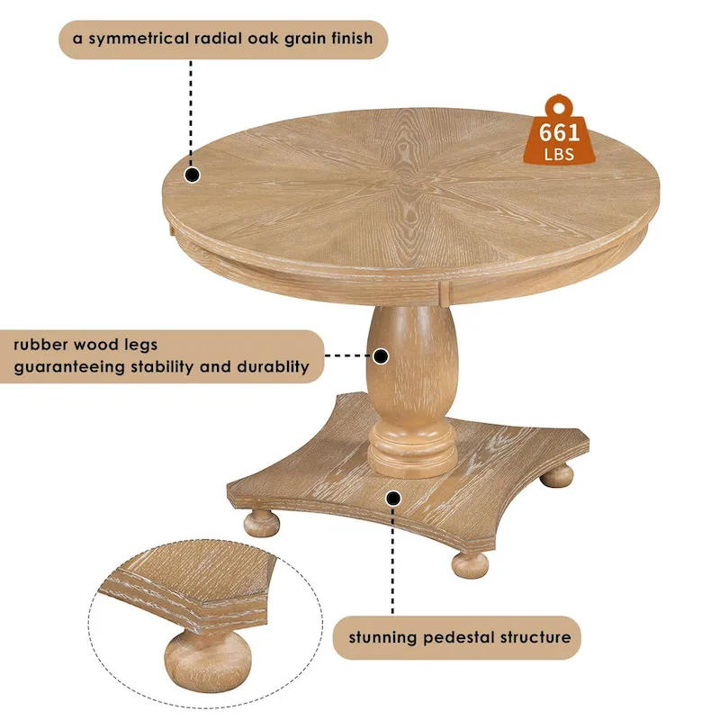 5 Piece Dining Table Set, Solid Wood Kitchen Dining Room Table Set with Round Dining Table and 4 Upholstered Chairs