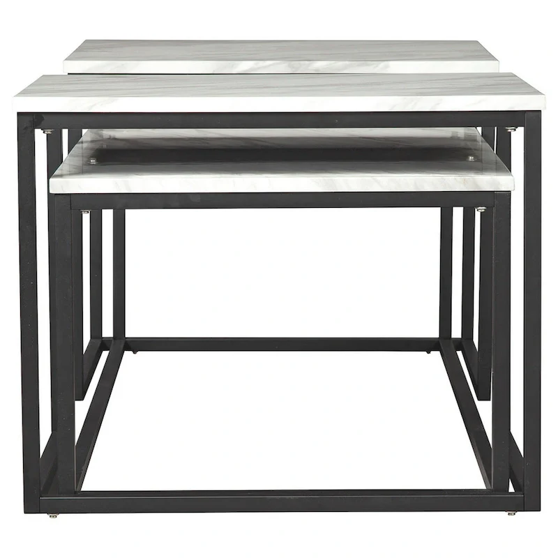 3 Piece Occasional Table, Metal Frame, Marble Top, White and Black