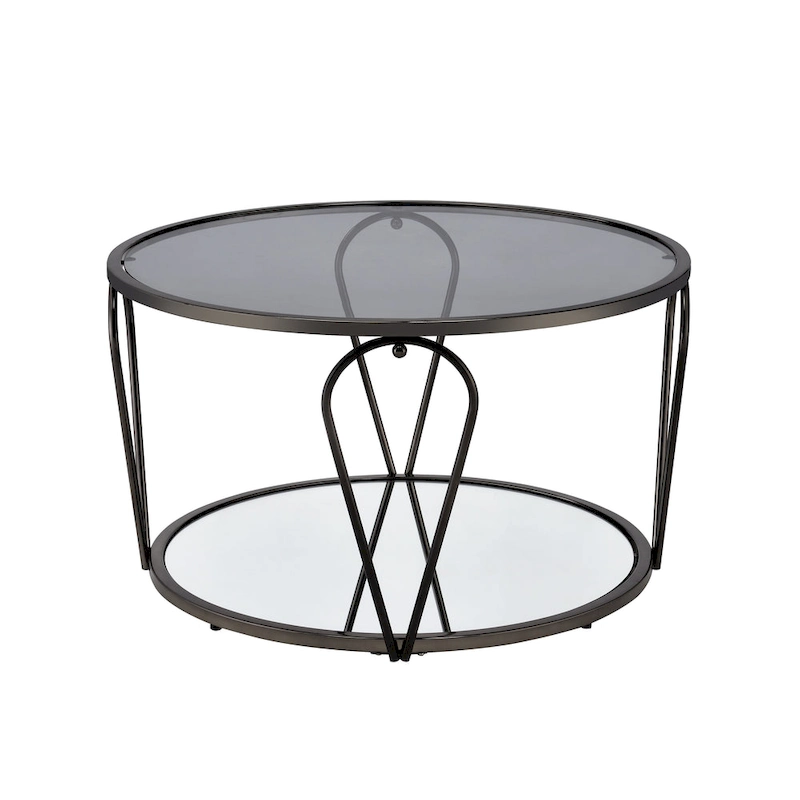 Gable Glam 2-Piece Glass Top Coffee Table Set with Shelf by Furniture of America