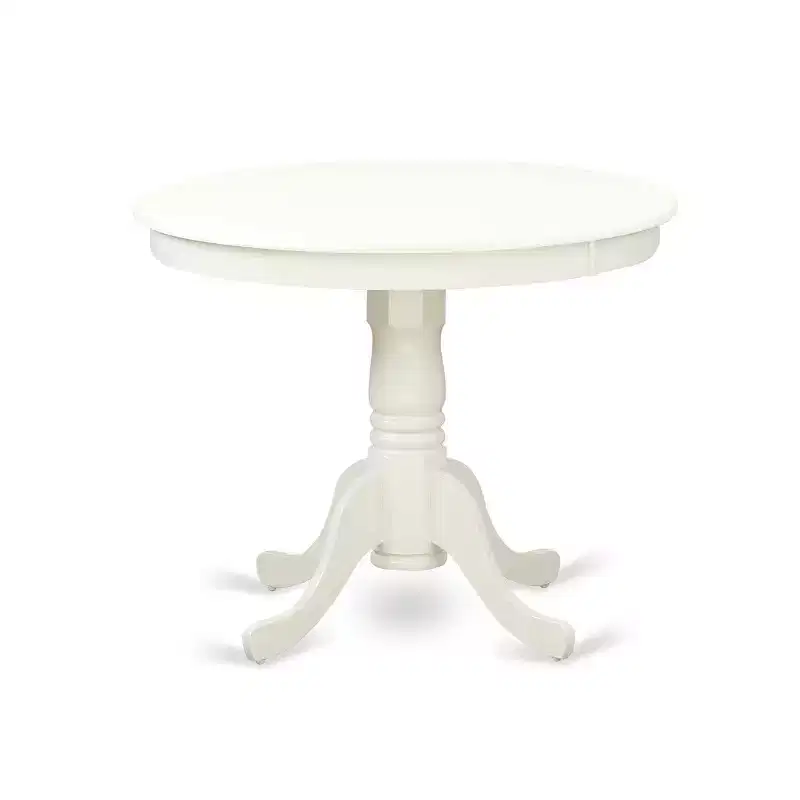 HomeStock 5-Pc Round Linen White Finish Solid Wood Top Dining table with 4 Chairs with Cross Back