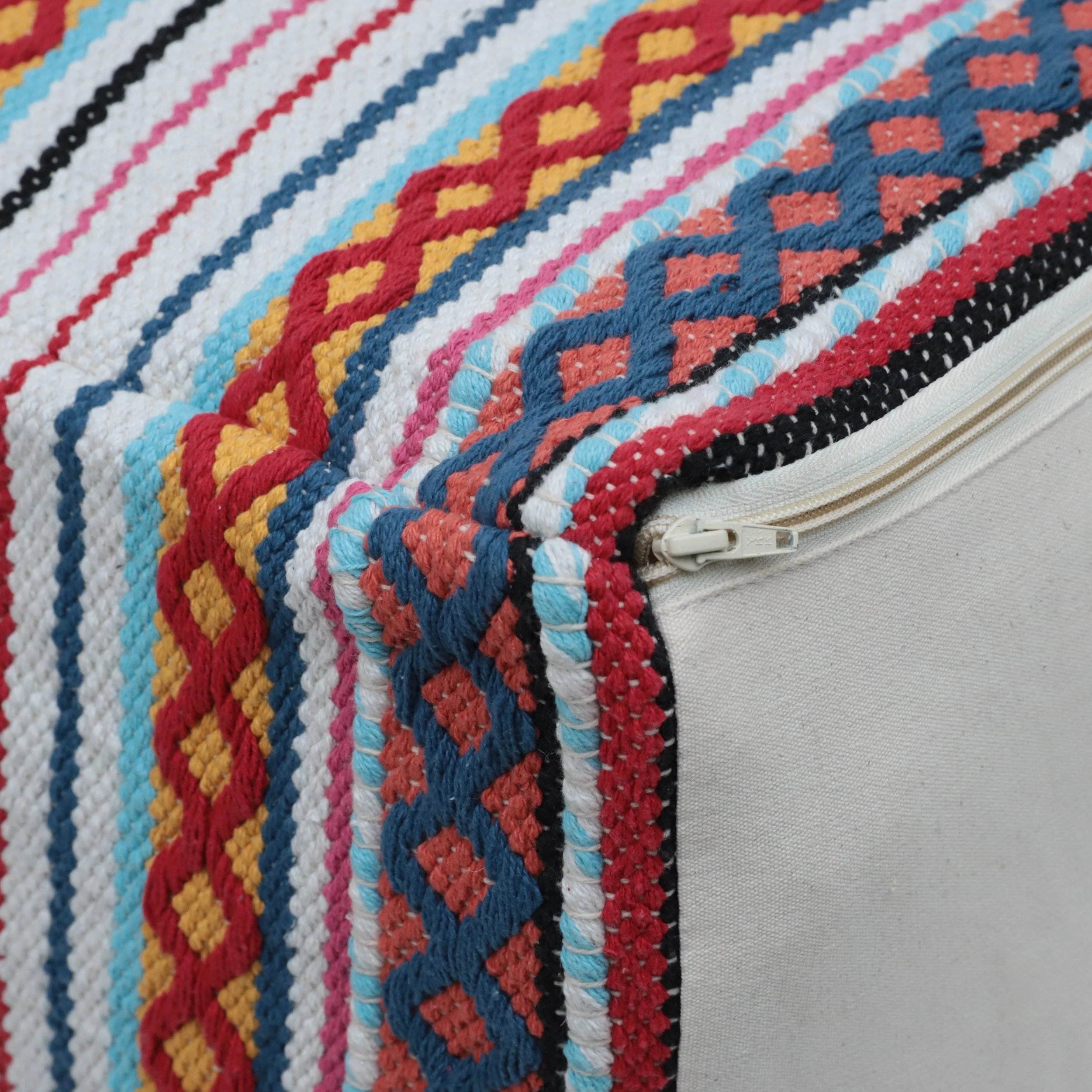 Boho Handcrafted Peruvian Print Cube Pouf - NH615413