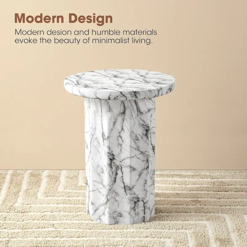 Glitzhome 20.75 H Modern MGO Faux Marble Side Table
