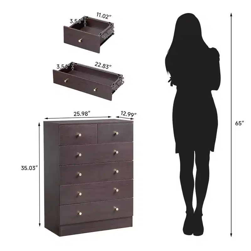 Karl Home 6-Drawer Brown Particle Board 25.98in. W Chest of Drawer