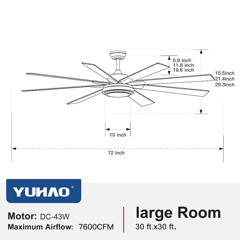 72 in.W Integrated LED Smart Ceiling Fan with Remote Control