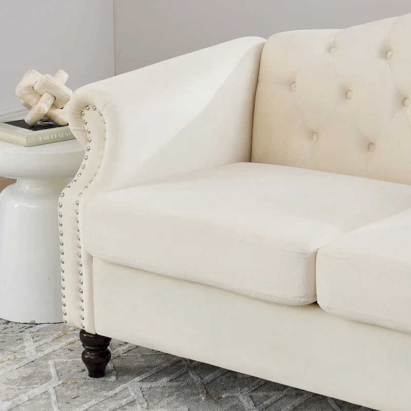 2-Pieces 6-Seat Velvet Chesterfield Sofa Set (Two 3-Seaters) with Tufted Back & Nailhead Trim