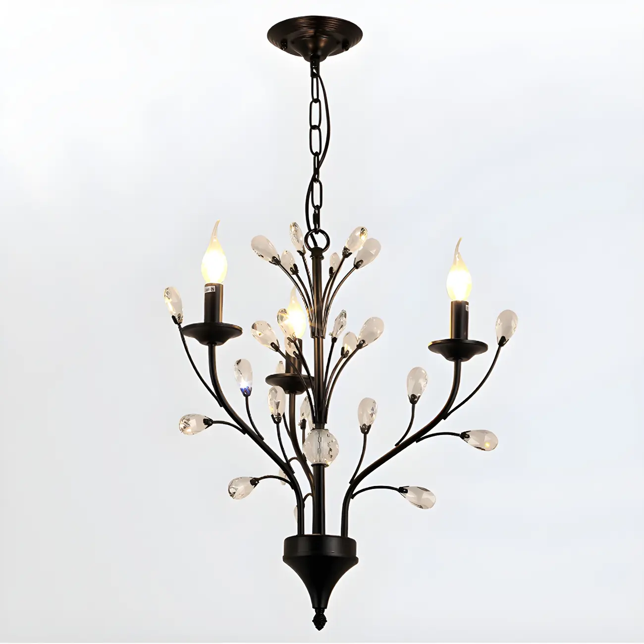 Modern Elegant Black Branch Crystal Candelabra Chandelier