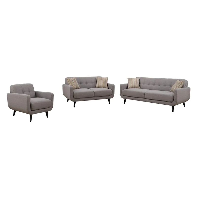 Crystal Grey 3-Piece Living Room Sofa Set
