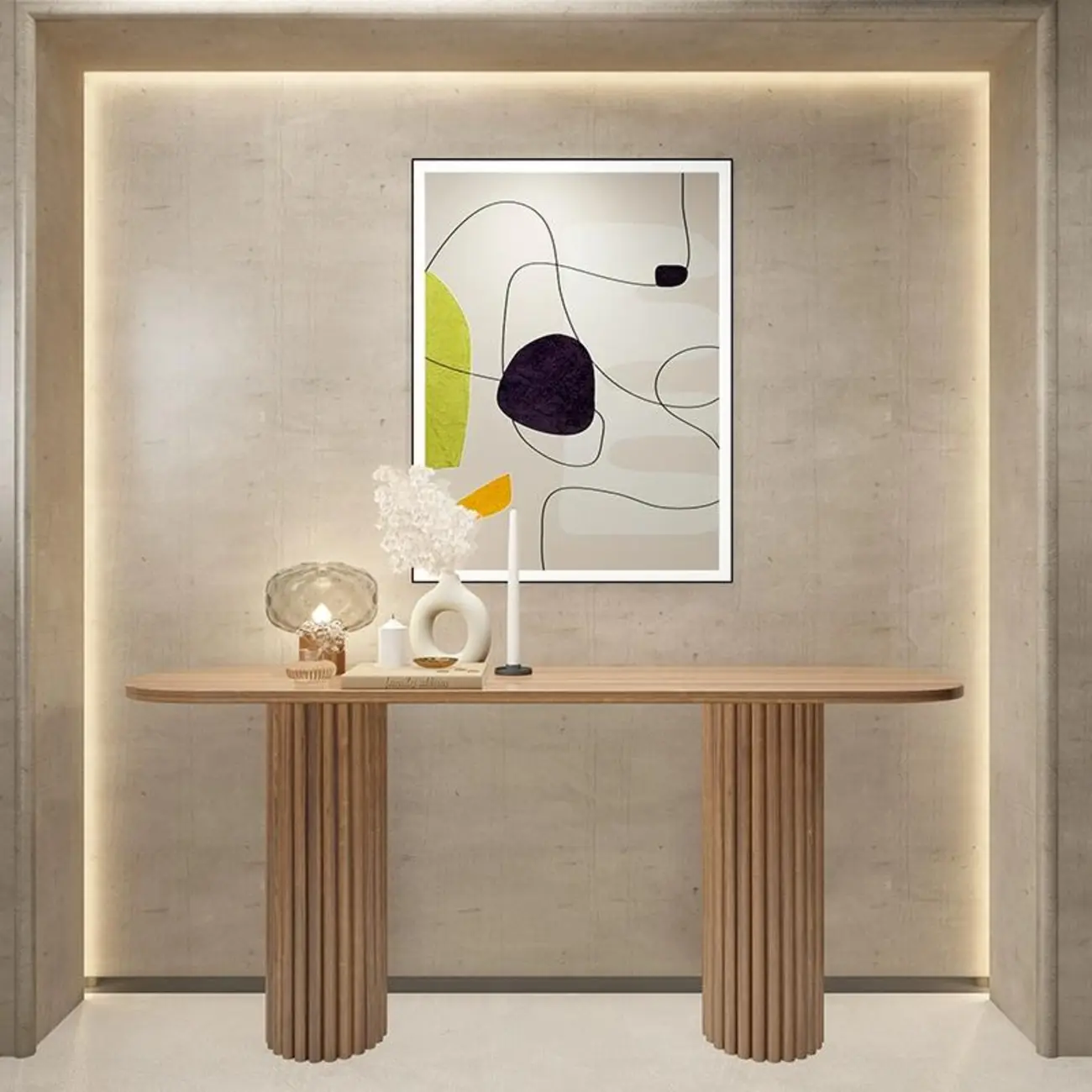 Natural Oval Wooden Double Pedestal Console Table