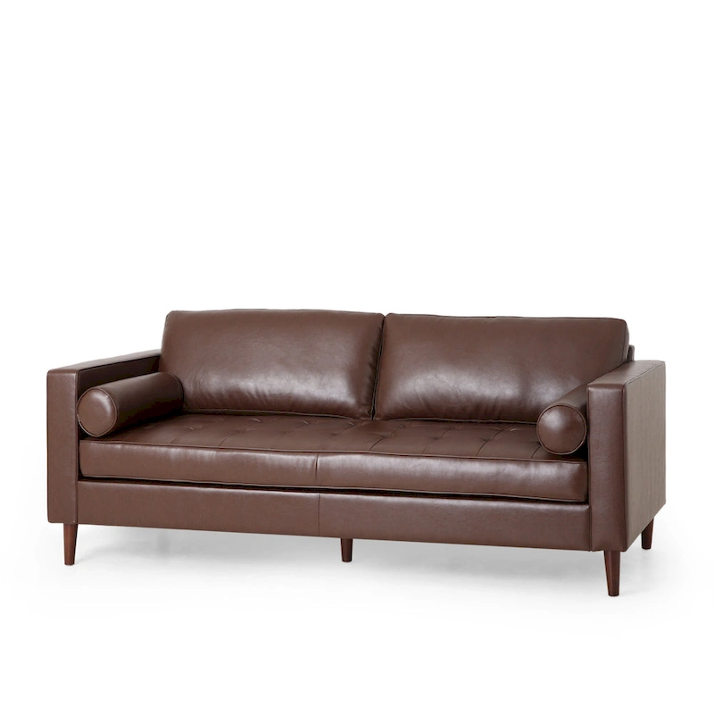 Modern 82.25 Faux Leather 3-Seater Sofa with Wood Legs