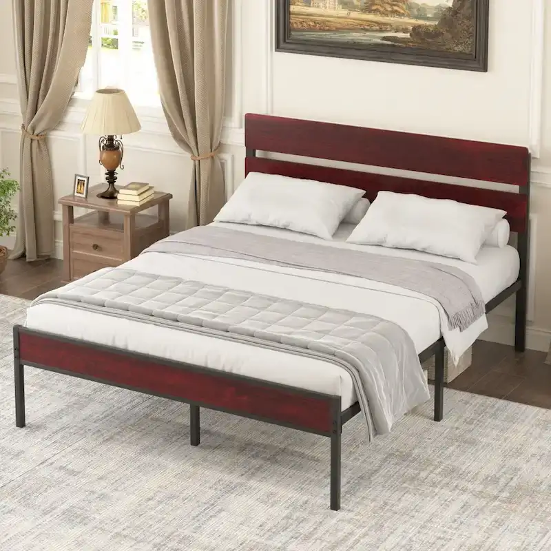 Javlergo Industrial Iron Bed Frames with MDF Headboard - Space-Saving & Durable