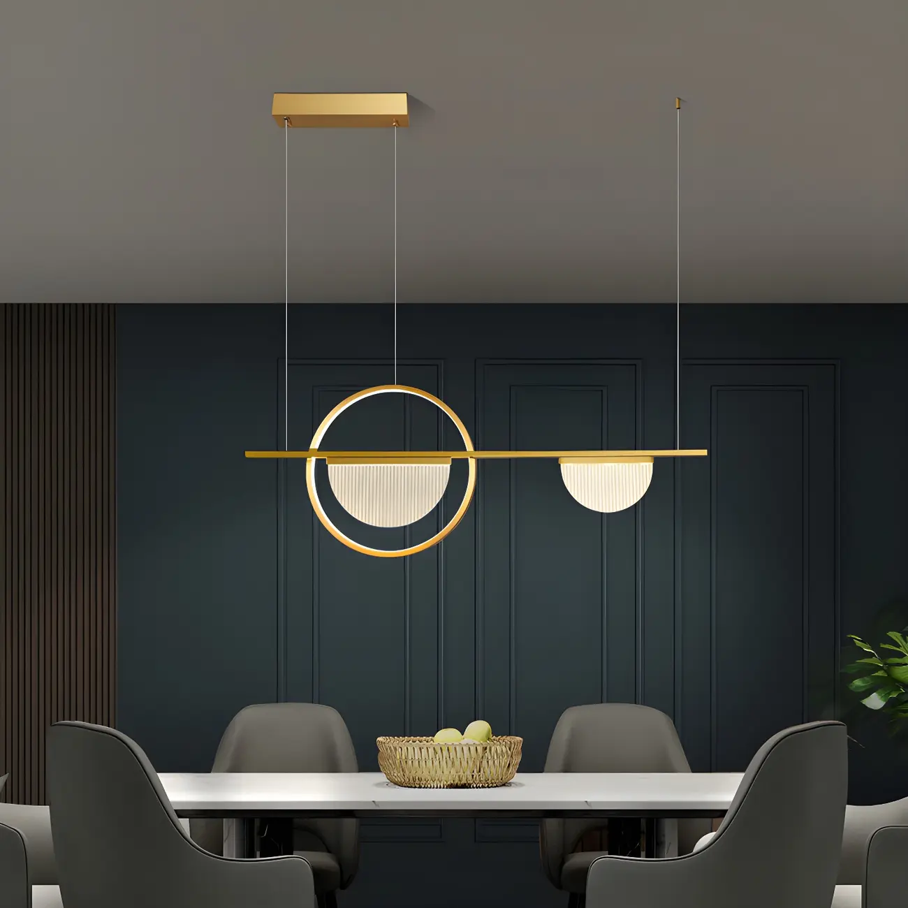 Modern Brass Semicircle Island Pendant Light