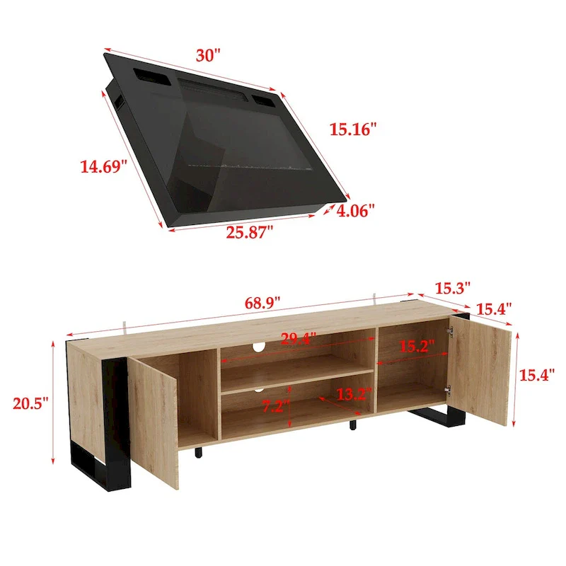 Entertainment Center with Fireplace Option:2 Flame Modes1500W 68.9W