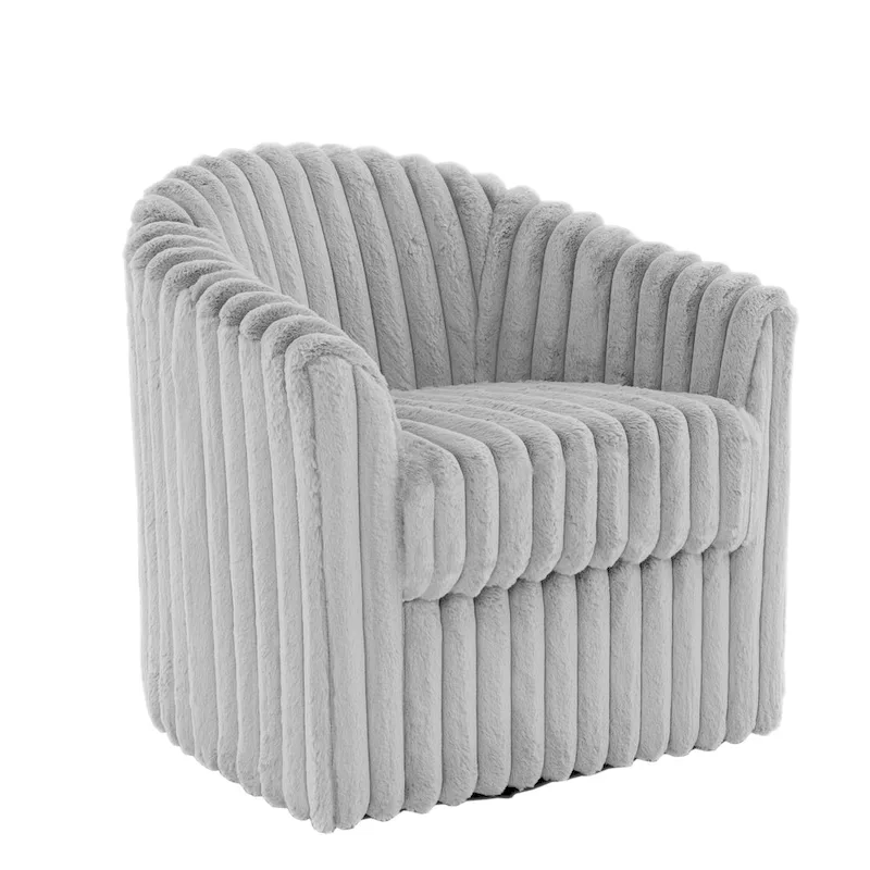 Faux Rabbit Fur Accent Chair 360-degree Swivel Barrel Chairs Set of 2