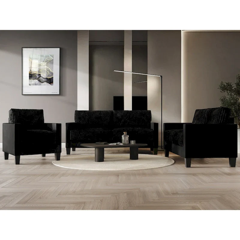 CraftPorch Corduroy Mid-Century Modern Velvet Upholstered 3-Piece Living Room Set