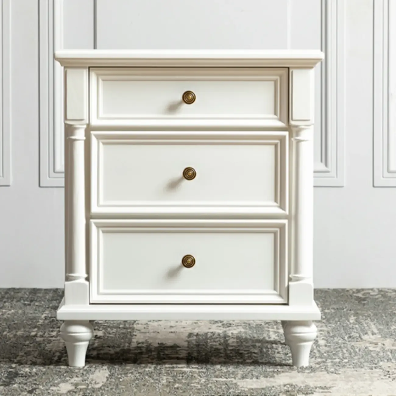 Traditional Ash Wood Nut-Brown 3-Drawer Bedroom Nightstand