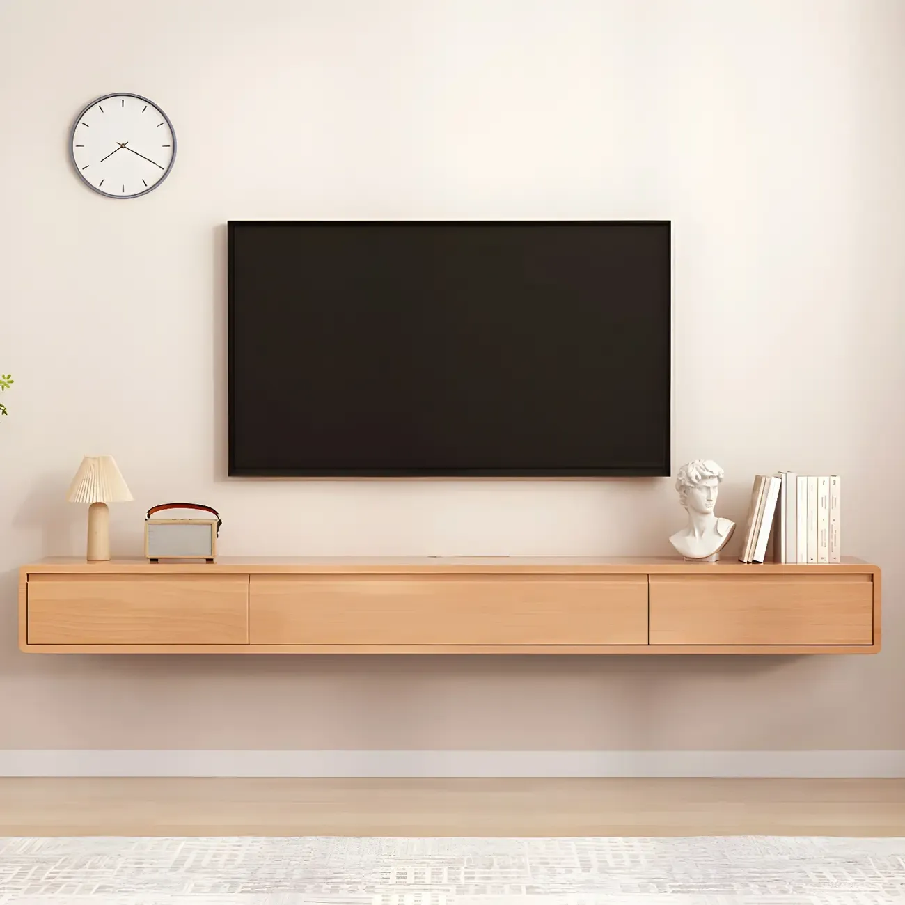 White Floating Mount Wood Drawers Cabinet TV Stand