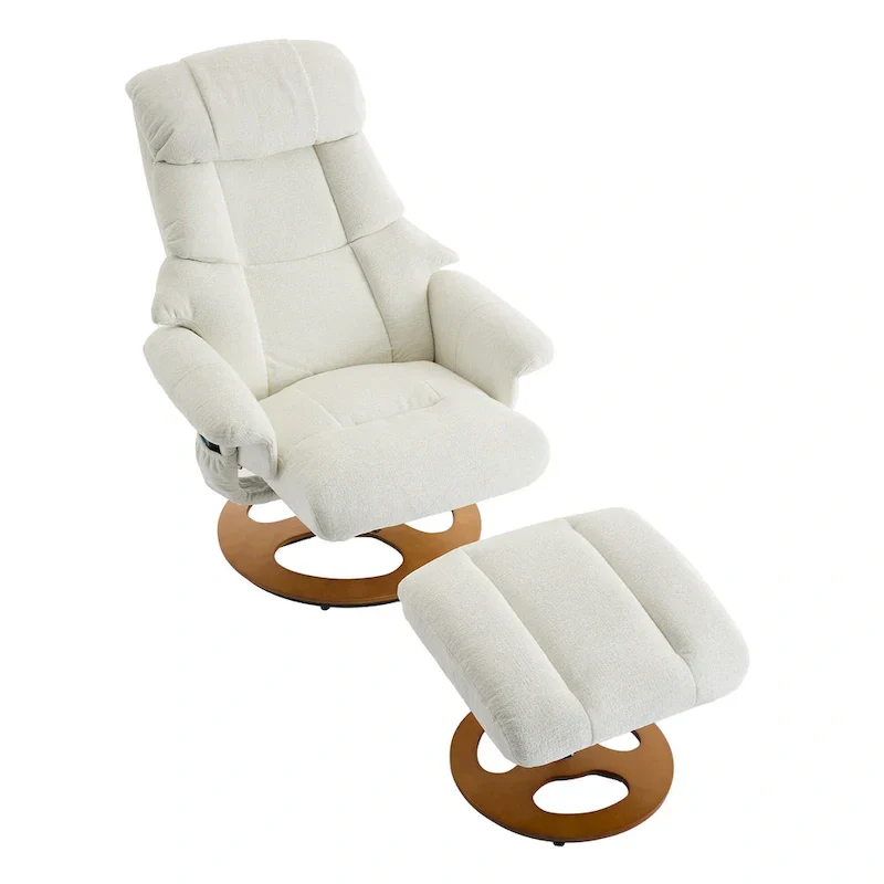 Heated Massage Armchair Chenille Fabric Seating Swivel Recliner Chair with Ottoman, Adjustable Backrest and Remote