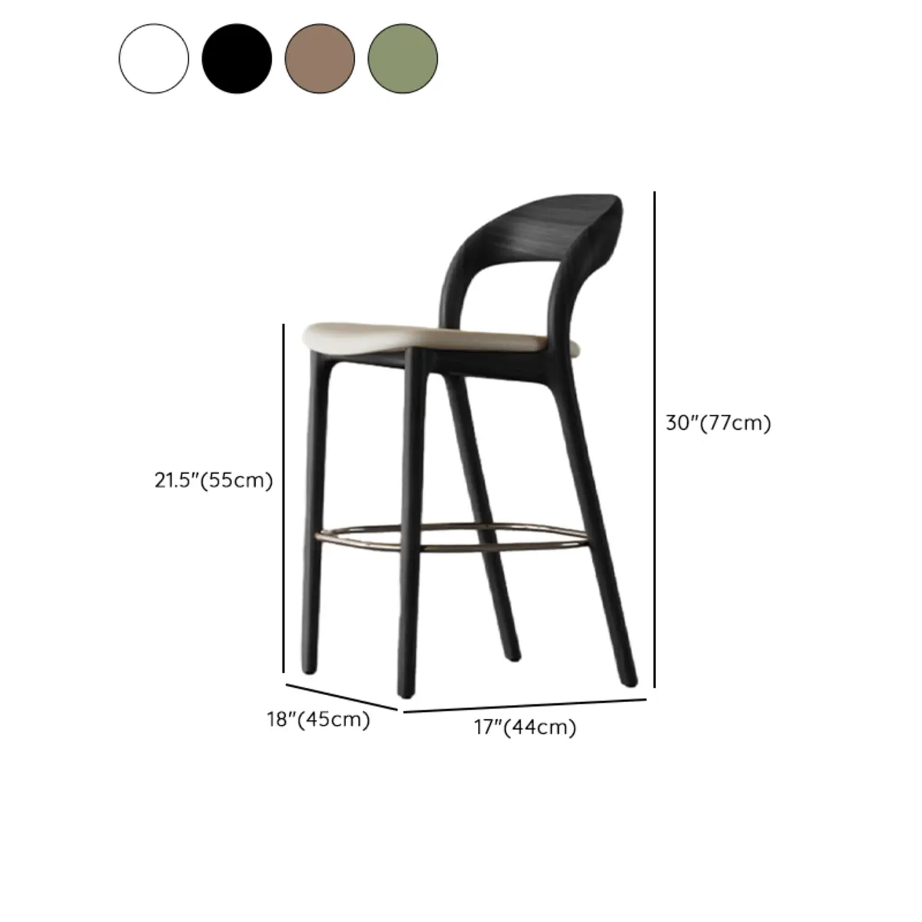 Mid-Century Modern Wood Faux Leather Bar Stool