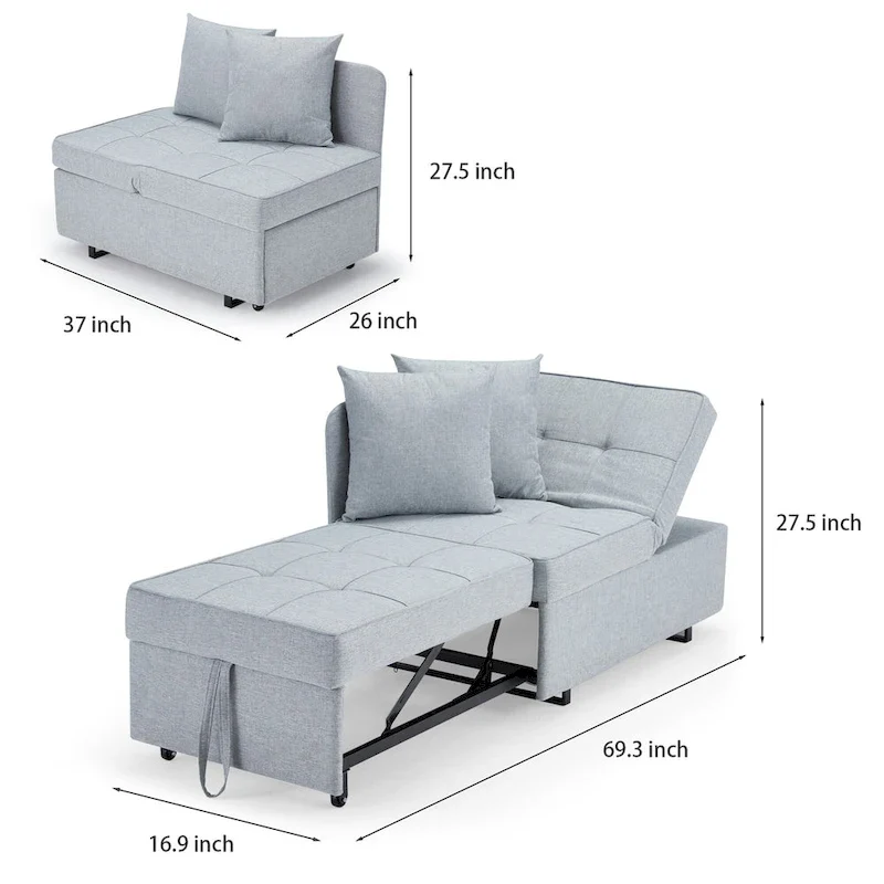 EROMMY Sleeper Sofa Chair Bed , Adjustable Backrest Pull Out Sofa Bed with Faux Linen Sofa Fabric