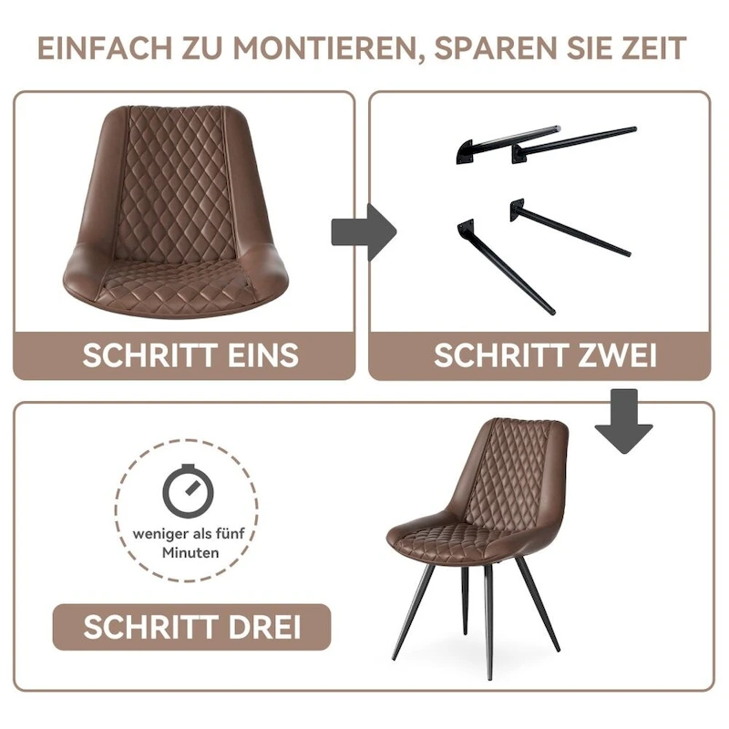 Leather Dining Chair with Metal Legs Set of 2