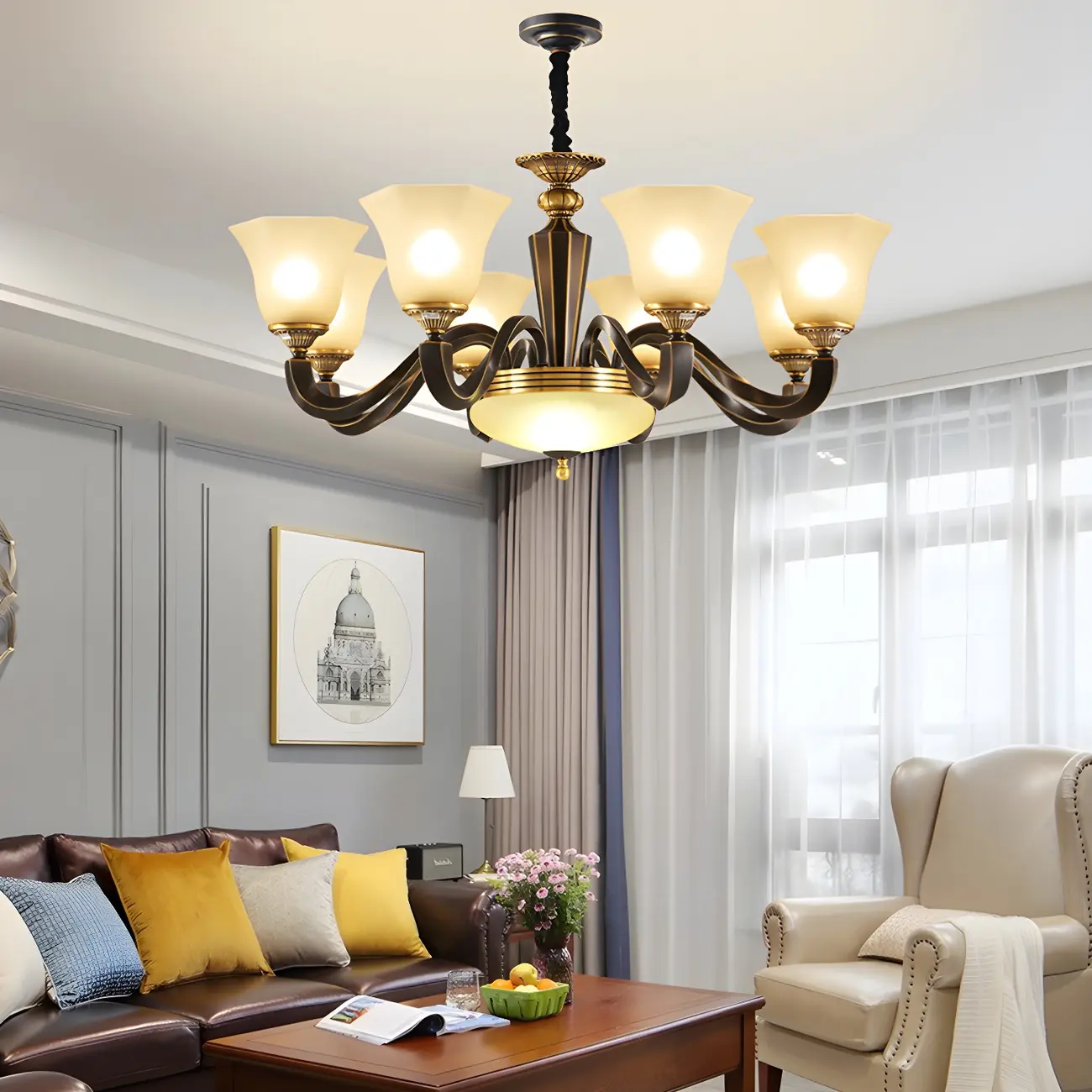 Black Glass Curved Metal Classic Chandelier Light