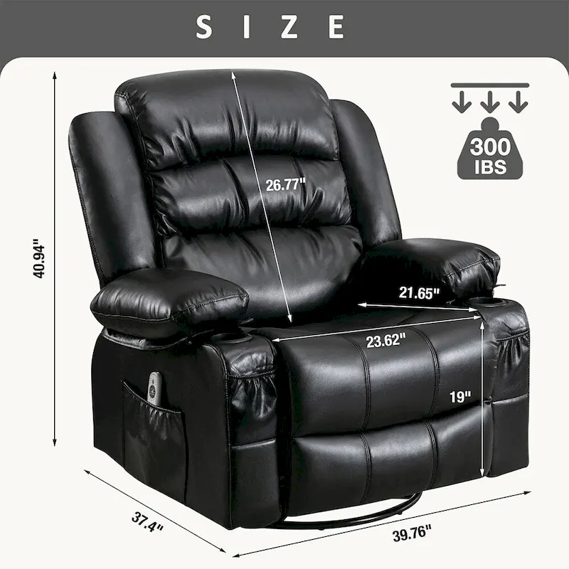 Modern Manual Swivel Rocker Recliner Chair, Massage Heated Chair