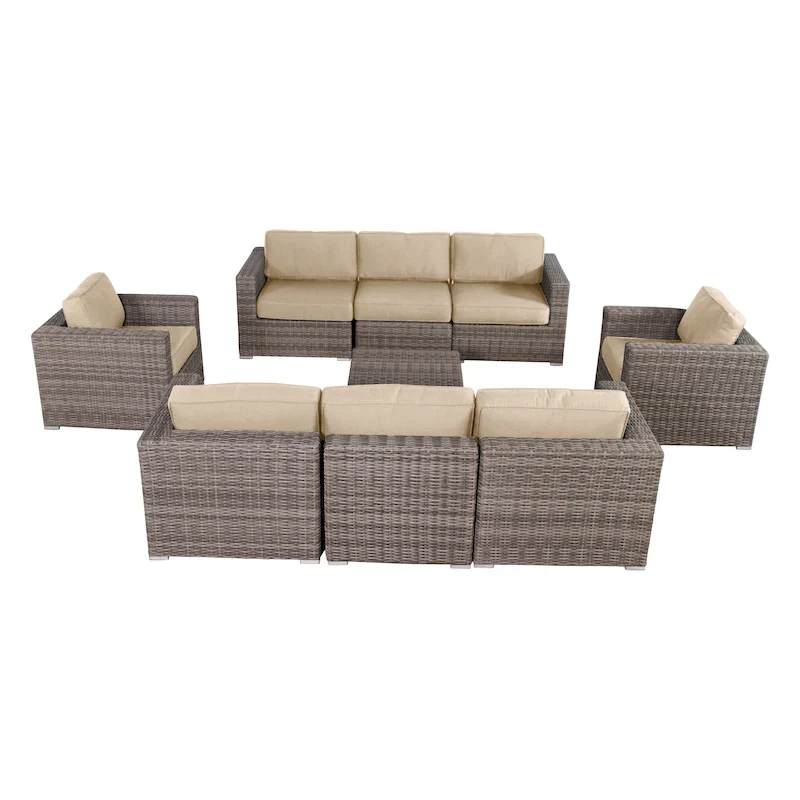 LSI Antibes Grey Wicker Sunbrella 9-piece Sofa Club Set