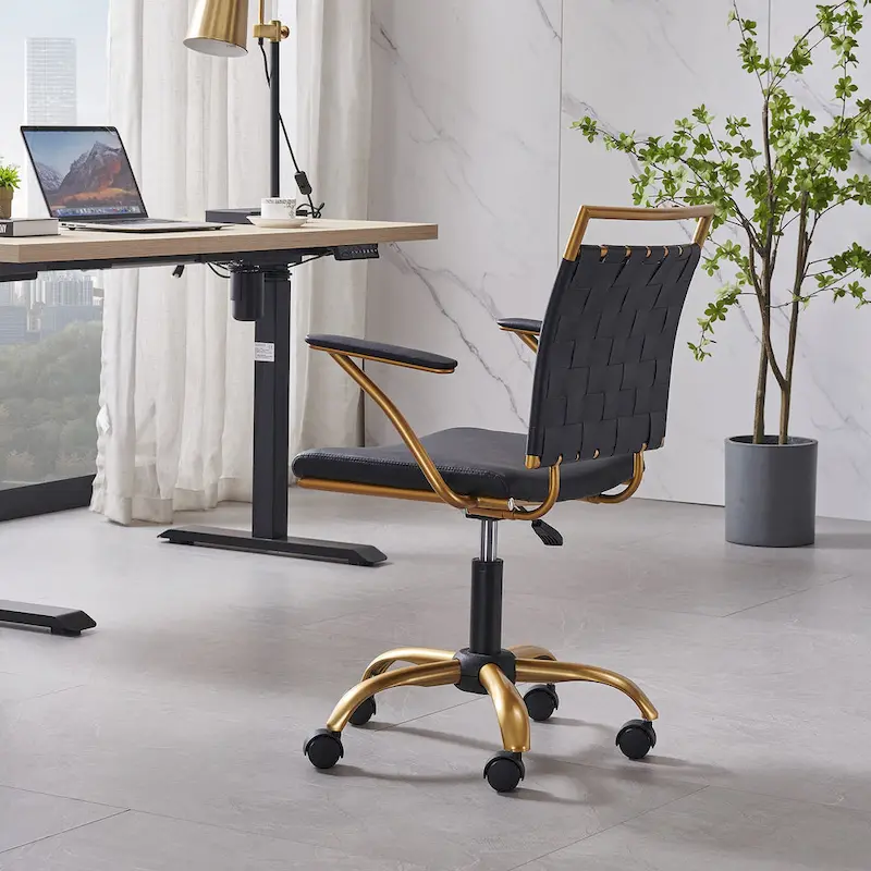 LUXMOD Goldtone Leather Mid Back Office Chair Swivel Computer Desk Chair