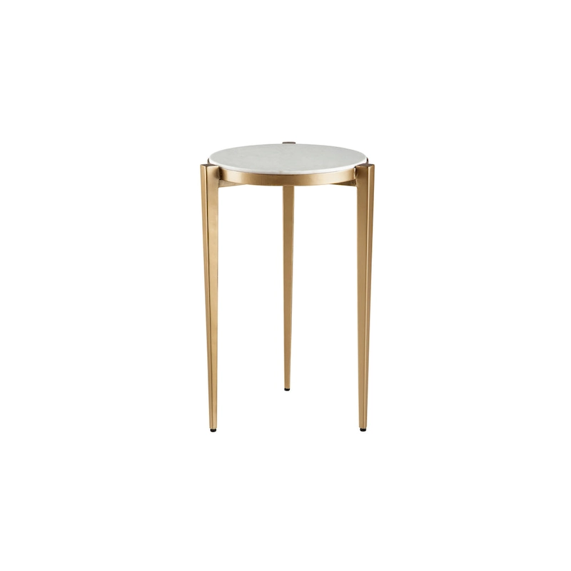 Billie 24-Inch Tall Genuine Marble Top White and Gold Accent End Table