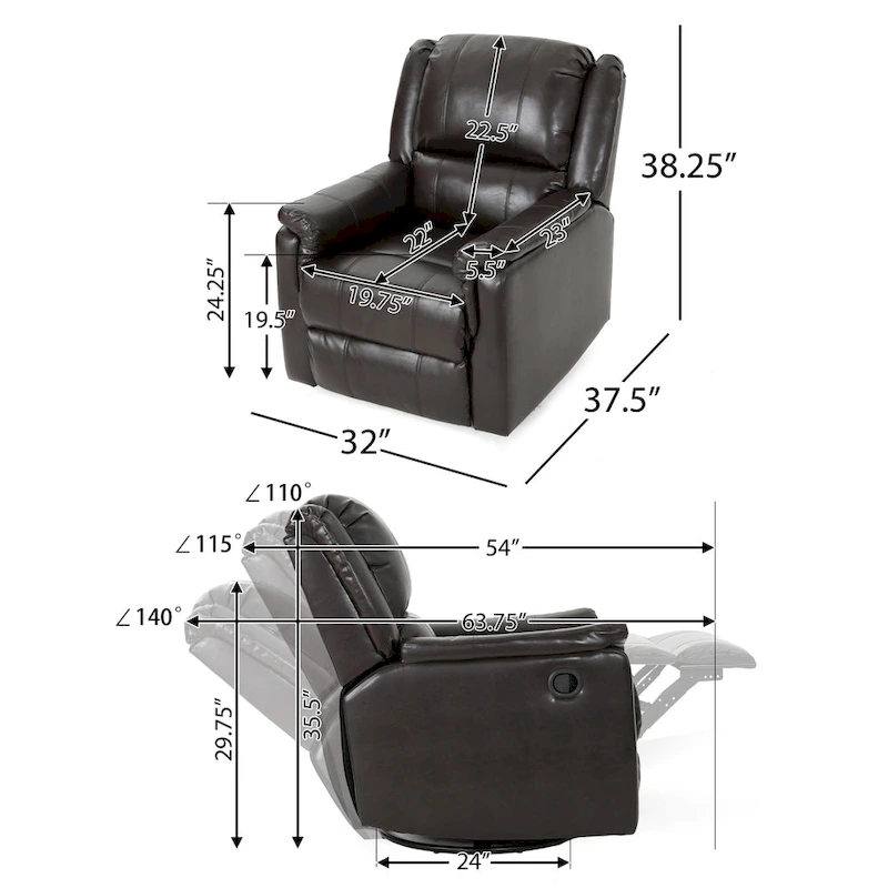 Roomfitters Fabric Glider Recliner with Swivel, Manual Reclining Chair