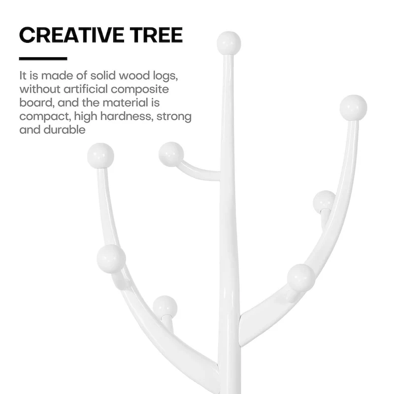 Rubberwood Freestanding Coat Rack with 8 Hooks - 24.5W x 70.87H