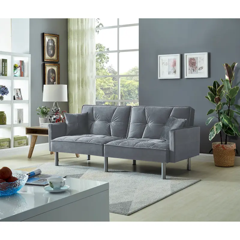 75.6 Lovely Velvet Convertible Sleeper Sofa Bed Futon Love Seats