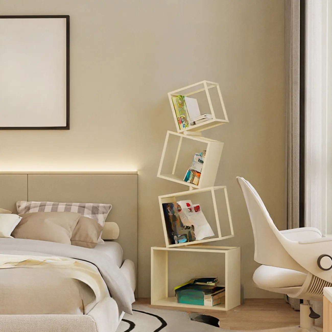 73H Black Metal Geometric Open Cube Bookcase