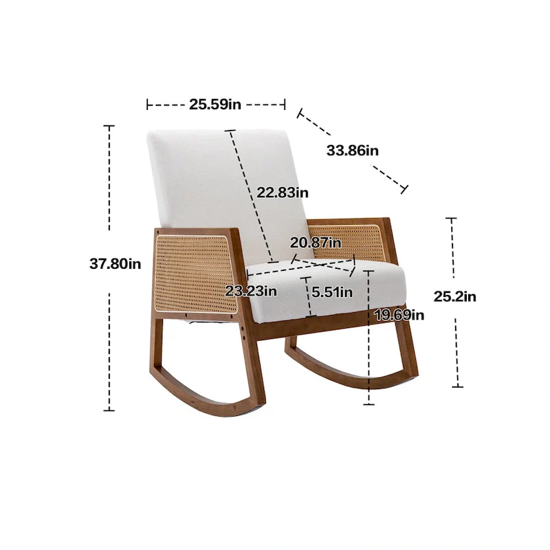 Modern PU Leather Rocking Chair with Rattan Arms