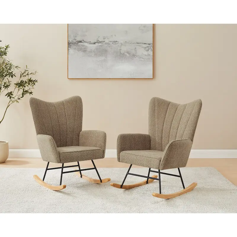 VANOMi 26.77 Wide Boucle Upholstered Nursery Rocking Chair with Wood Legs (Set of 2)